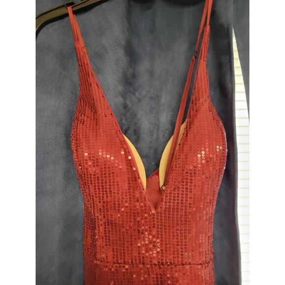 Cinderella Divine Maroon Burgundy Sequins Formal Dance Homecoming Dress Size 12 - Picture 5 of 7